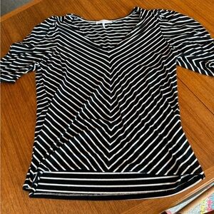 Frame Denim V-Neck Black and White Striped Tee